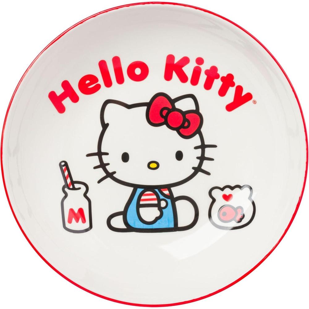 imageSilver Buffalo Sanrio Hello Kitty Milk and Goldfish Red and White Ceramic Dinner Pasta Bowl 9 inches
