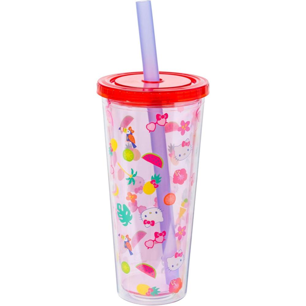 imageSilver Buffalo Sanrio Hello Kitty Zodiac Signs Iridescent Double Walled Tritan Water Bottle 18 OuncesHello Kitty Tropical Summer Boba