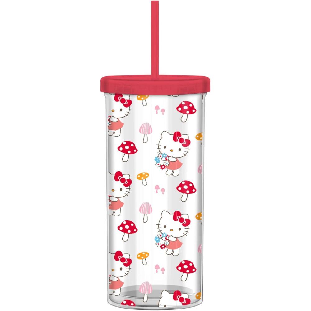 imageSilver Buffalo Sanrio Hello Kitty Zodiac Signs Iridescent Double Walled Tritan Water Bottle 18 OuncesHello Kitty and Mushrooms