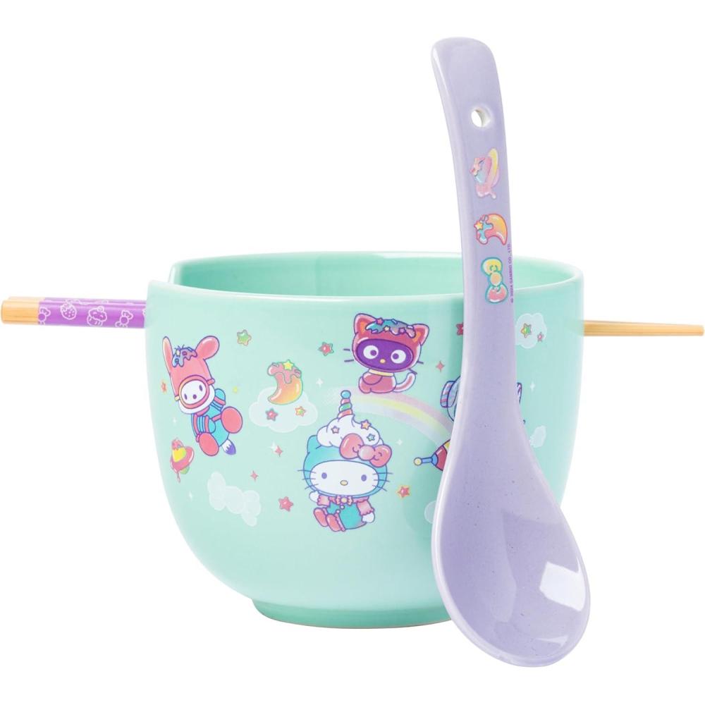 imageSilver Buffalo Sanrio Hello Kitty and Friends BadtzMaru Poses Yellow Stripe Ceramic Ramen Noodle Rice Bowl with Chopsticks Microwave Safe 20 OuncesHello Kitty and Friends Pastel Dreamland