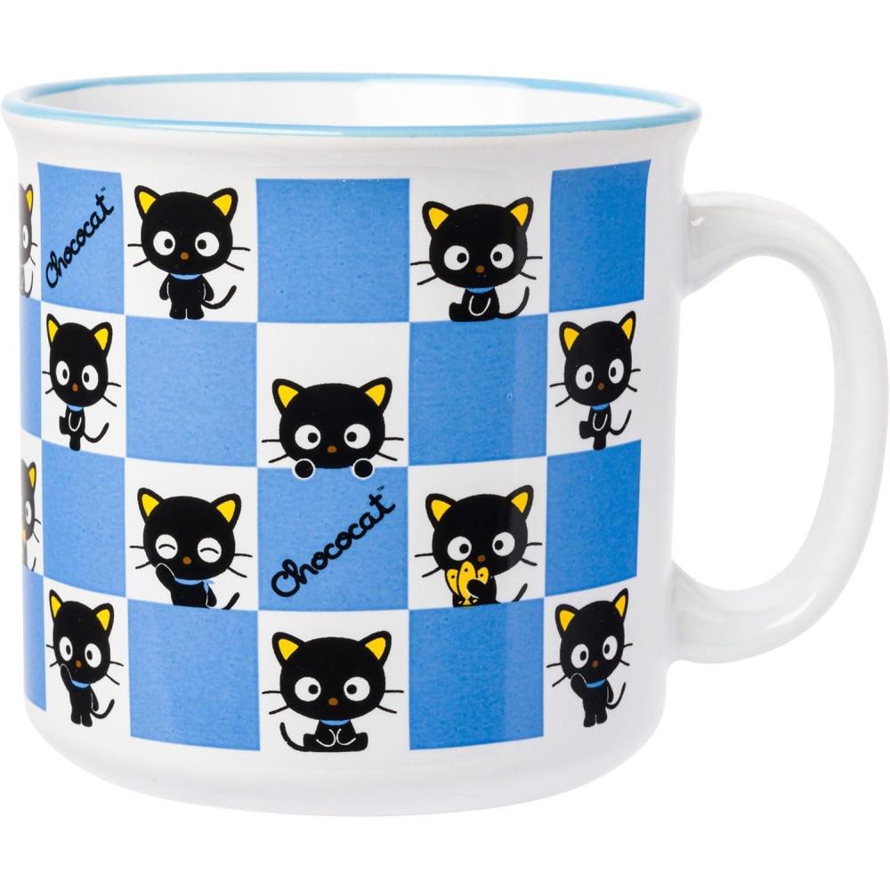 imageSilver Buffalo Sanrio Hello Kitty and Friends Chococat Checkered Pattern Ceramic Camper Mug 20 OuncesChococat Checkered Pattern