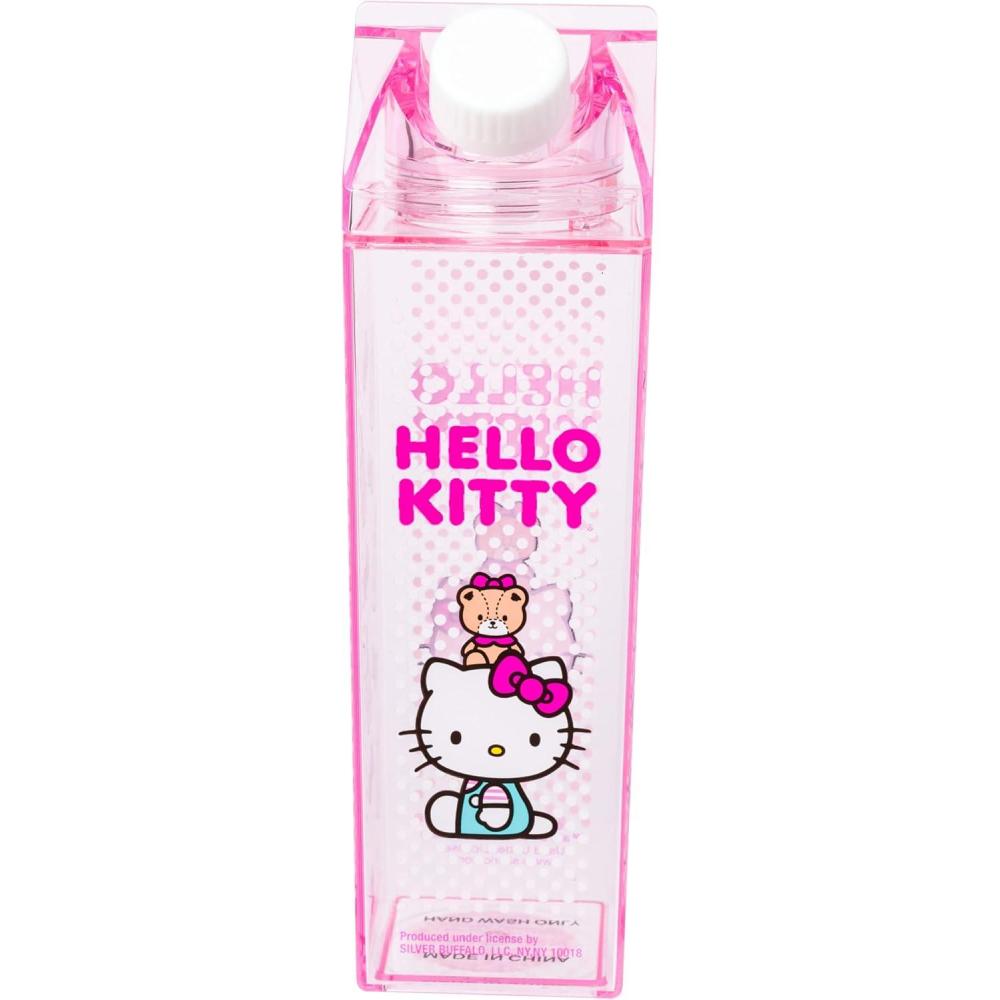 imageSilver Buffalo Sanrio Hello Kitty and Friends Featuring Cinnamoroll and Strawberries Plastic Pink Milk Carton Pitcher Bottle 162 OuncesHello Kitty and Tiny Chum