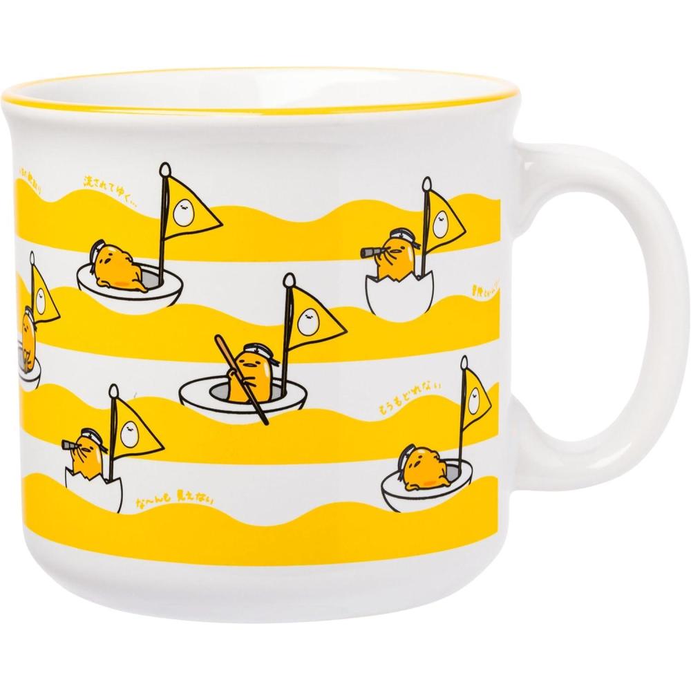 imageSilver Buffalo Sanrio Hello Kitty and Friends Gudetama Lazy Egg Sailing Ceramic Camper Mug 20 OuncesGudetama Sailing