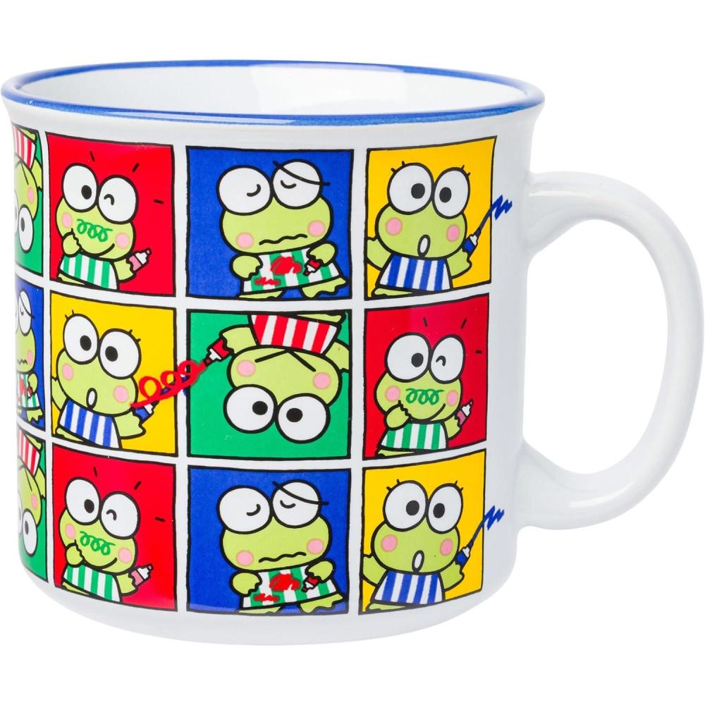 imageSilver Buffalo Sanrio Hello Kitty and Friends Kuromi Cherries and Black Hearts Ceramic Camper Mug 20 OuncesKeroppi Grid