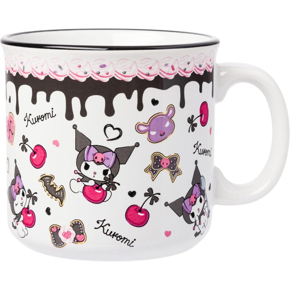 imageSilver Buffalo Sanrio Hello Kitty and Friends Kuromi Cherries and Black Hearts Ceramic Camper Mug 20 OuncesKuromi Pattern