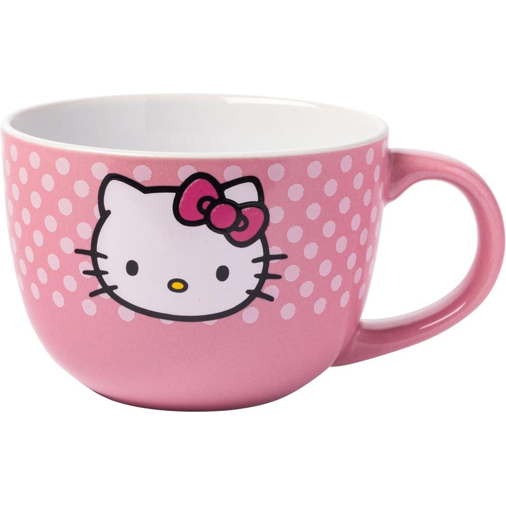 imageSilver Buffalo Sanrios Hello Kitty Face and Polka Dots Ceramic Soup Mug 24Ounces