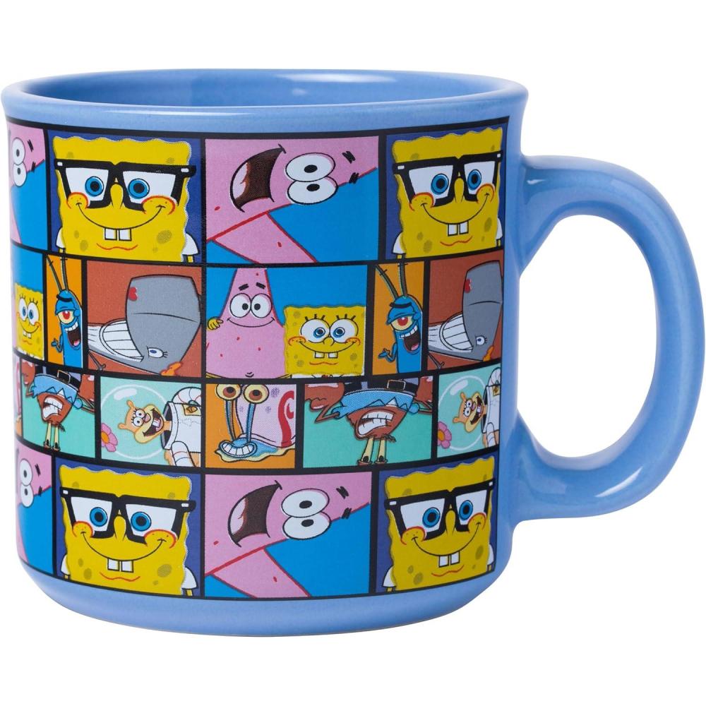 imageSilver Buffalo SpongeBob SquarePants Character Grid Featuring Patrick Squidward Sandy Mr Krabs Pearl Plankton and Gary Ceramic Camper Mug 20 Ounces