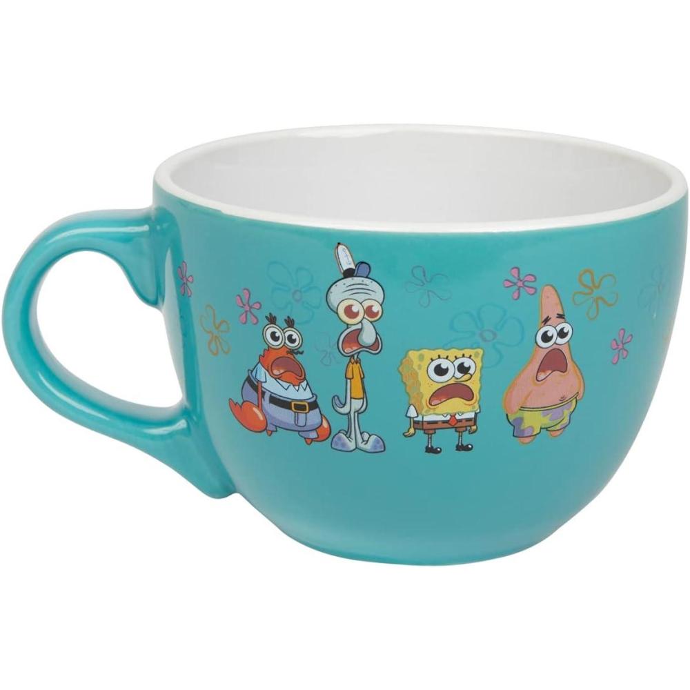imageSilver Buffalo Spongebob Squarepants Shocked Meme Group Featuring Patrick Squidward and Mr Krabs Ceramic Soup Mug 24 Ounces