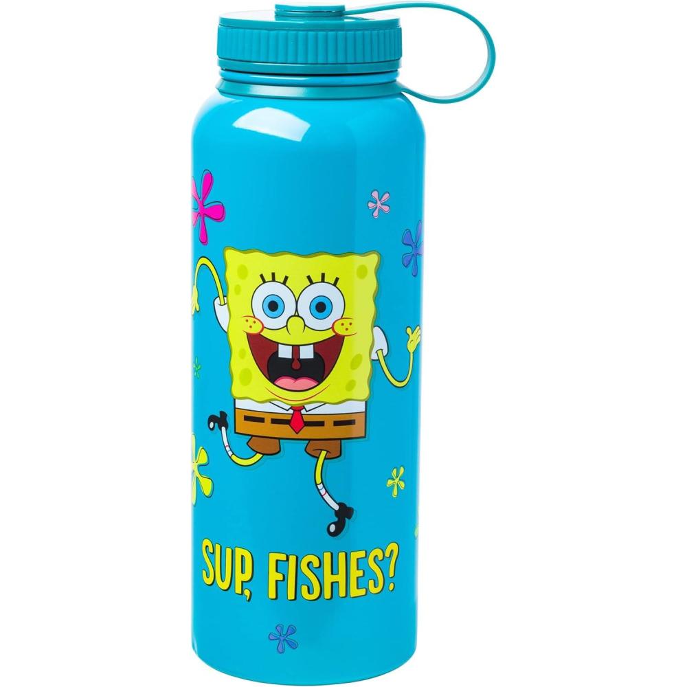 imageSilver Buffalo Spongebob Squarepants Sup Fishes Stainless Steel Water Bottle With Twist Lid 42 Ounces