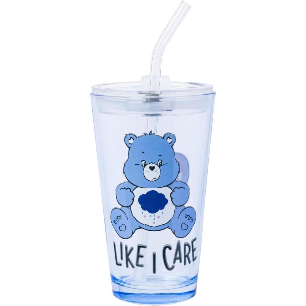imageSilver Buffalo Star Wars Featuring Luke Skywalker Princess Leia Hans Solo Chewbacca Darth Vader Stormtrooper Boba Fett and Death Star Pint Glass with Lid and Glass Straw 16 OuncesCare Bears  Grumpy Bear