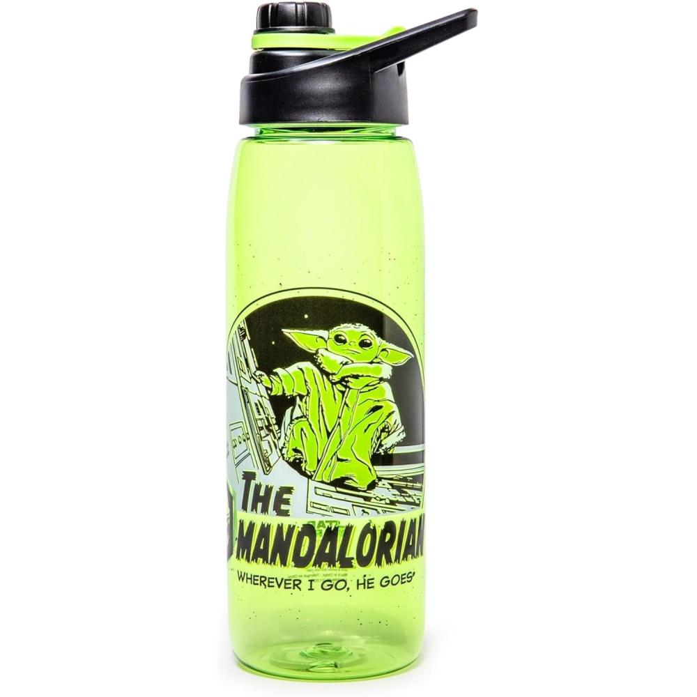 imageSilver Buffalo Star Wars The Mandalorian Tritan Water Bottle Screw Top Lid 28 Ounces