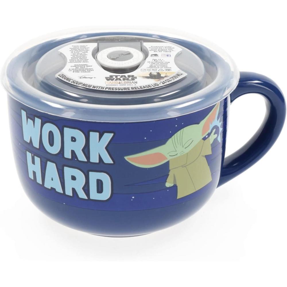 imageSilver Buffalo Star Wars The Mandalorian Work Hard Nap Harder Ceramic Soup Mug With Vented Plastic Lid 24 Ounces 1 Count Pack of 1