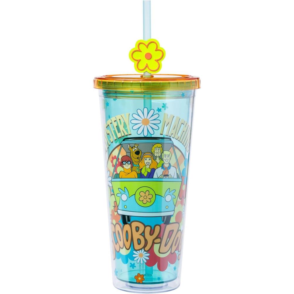 imageSilver Buffalo Strawberry Shortcake Vintage Rainbow Plastic Cold Cup with Lid and Straw Topper Featuring Blueberry Muffin and Apple Dumplin 24 OuncesBlueMulti