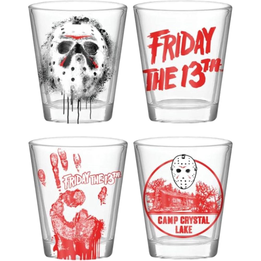 imageSilver Buffalo Warner Bros Friday The 13th Horror 4 Pack Mini Glass Set 15 Ounces