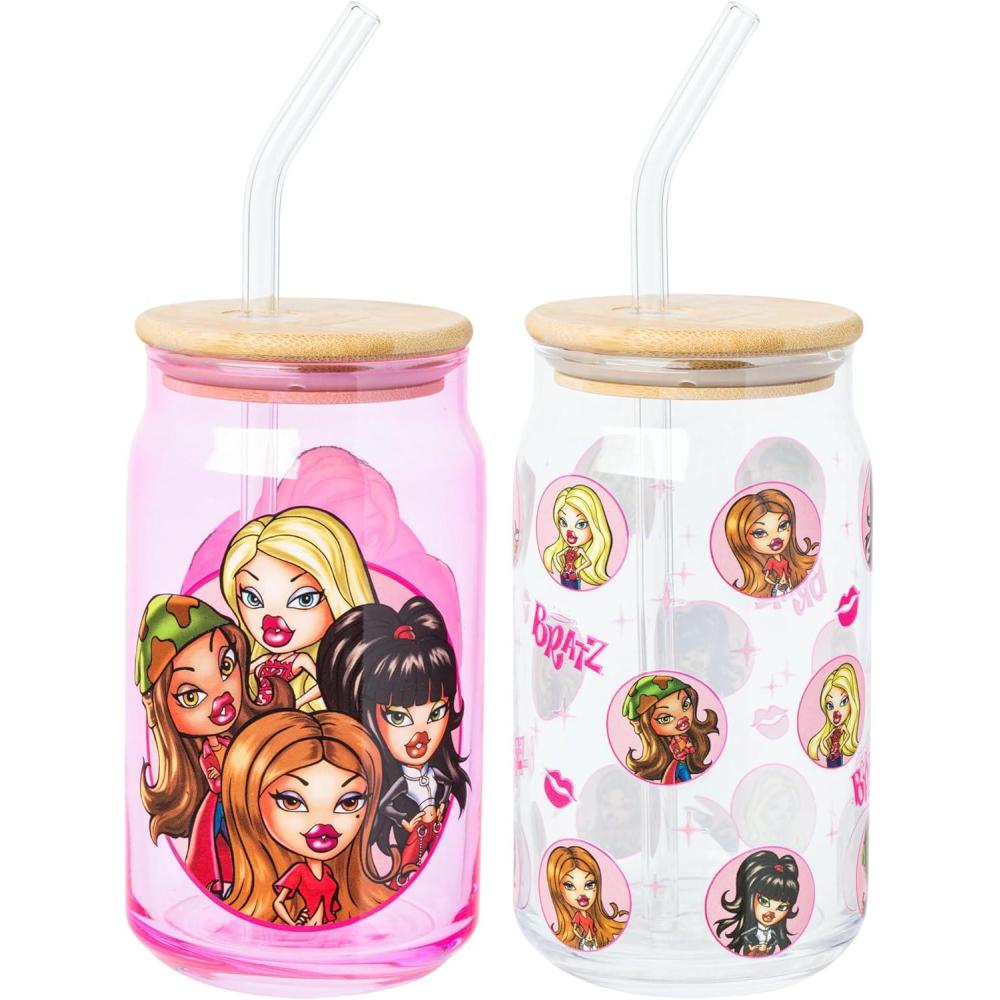 imageSilver Buffalo Wednesday Addams Family On Wednesdays We Wear Black Glass Jar Tumbler with Bamboo Lid and Glass Straw 16 OuncesBratz 2 Pack