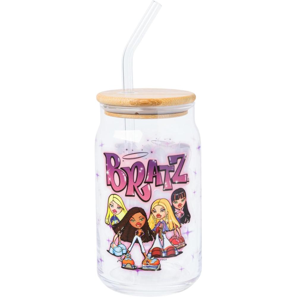 imageSilver Buffalo Wednesday Addams Family On Wednesdays We Wear Black Glass Jar Tumbler with Bamboo Lid and Glass Straw 16 OuncesBratz Dolls