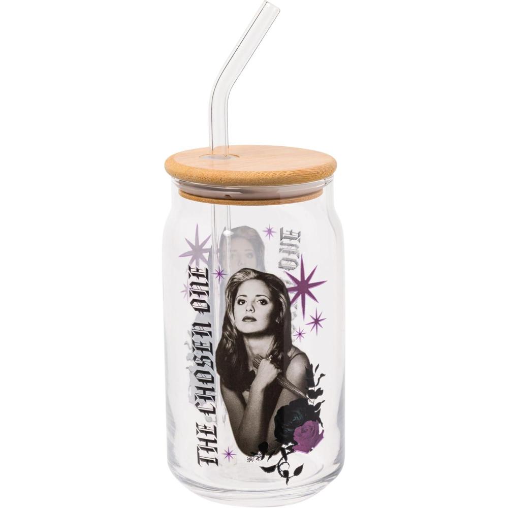 imageSilver Buffalo Wednesday Addams Family On Wednesdays We Wear Black Glass Jar Tumbler with Bamboo Lid and Glass Straw 16 OuncesBuffy The Chosen One