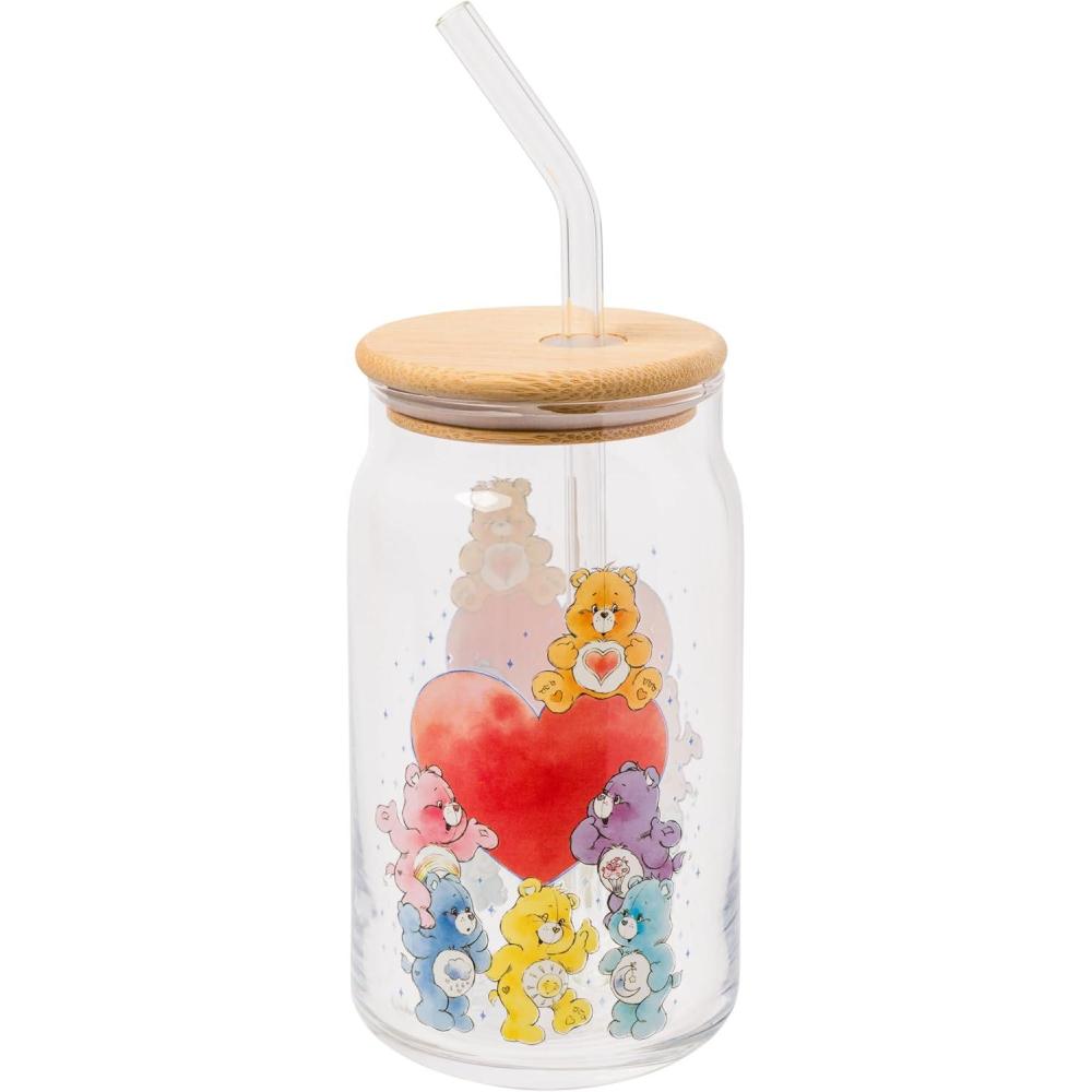 imageSilver Buffalo Wednesday Addams Family On Wednesdays We Wear Black Glass Jar Tumbler with Bamboo Lid and Glass Straw 16 OuncesCare Bears Watercolor
