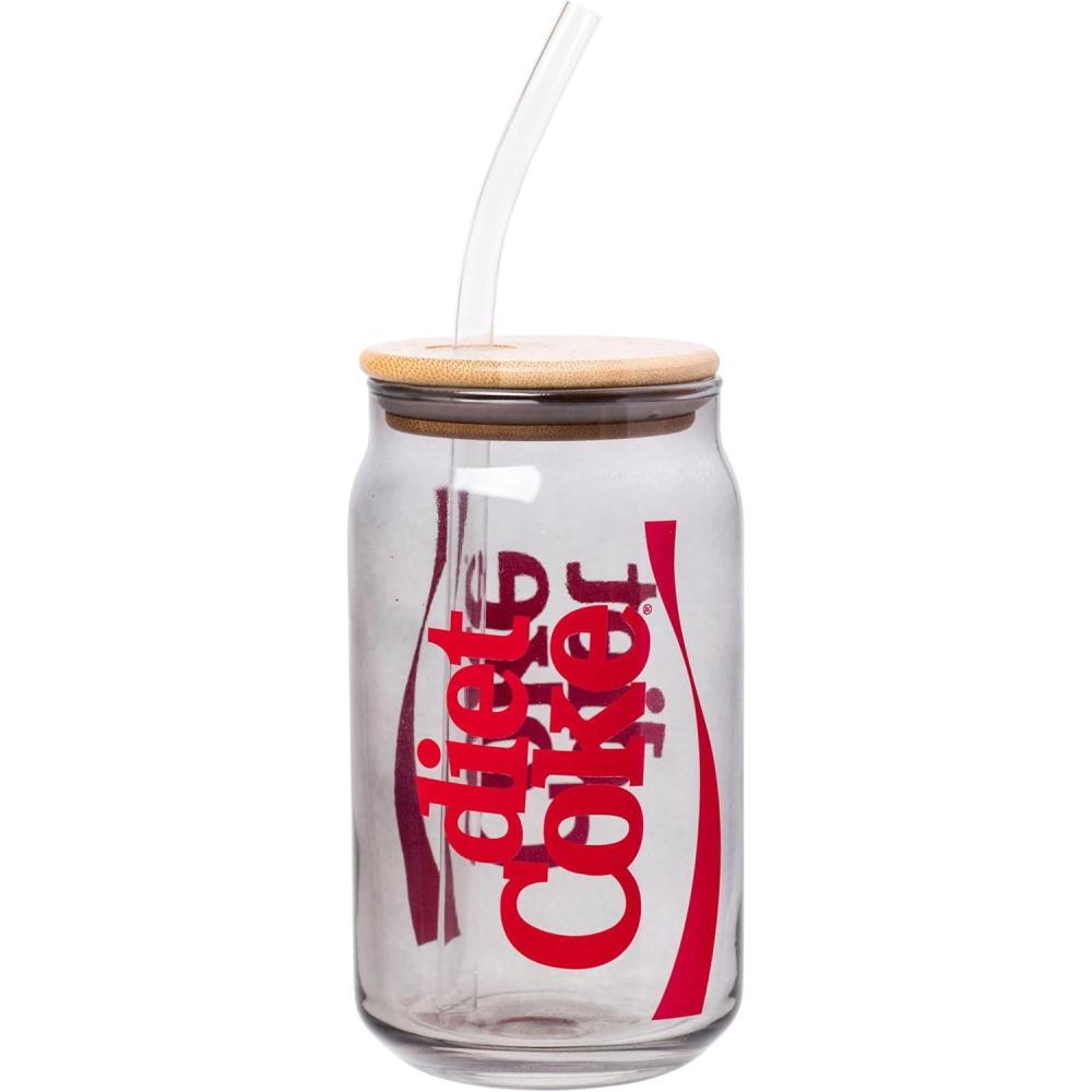 imageSilver Buffalo Wednesday Addams Family On Wednesdays We Wear Black Glass Jar Tumbler with Bamboo Lid and Glass Straw 16 OuncesDiet Coke