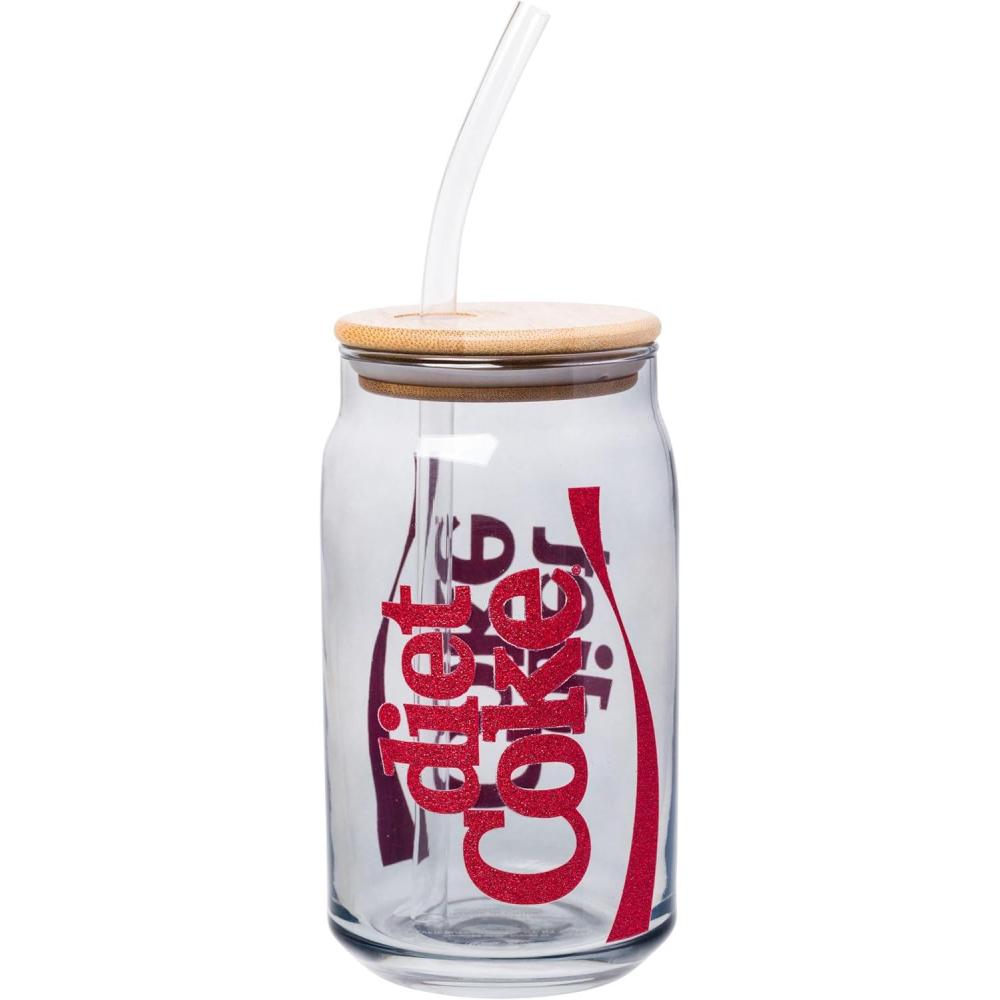 imageSilver Buffalo Wednesday Addams Family On Wednesdays We Wear Black Glass Jar Tumbler with Bamboo Lid and Glass Straw 16 OuncesDiet Coke Glitter