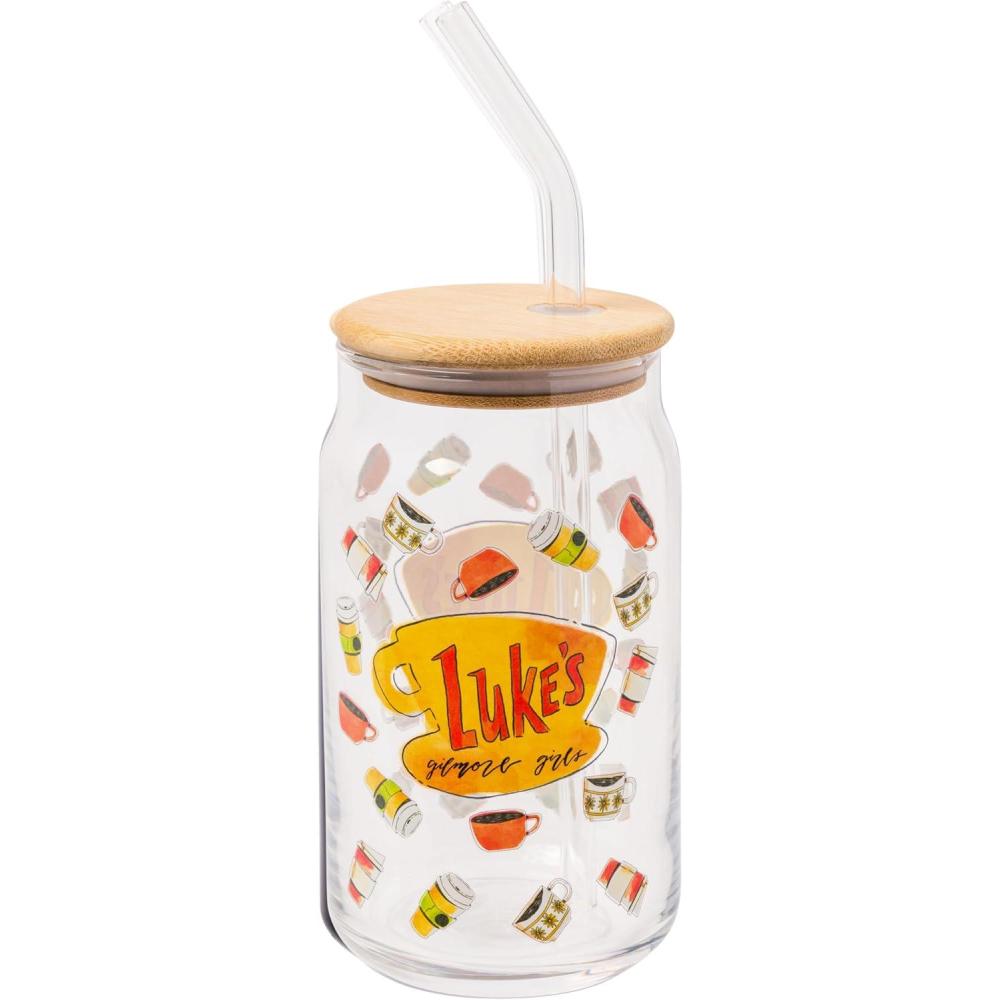 imageSilver Buffalo Wednesday Addams Family On Wednesdays We Wear Black Glass Jar Tumbler with Bamboo Lid and Glass Straw 16 OuncesGilmore Girls