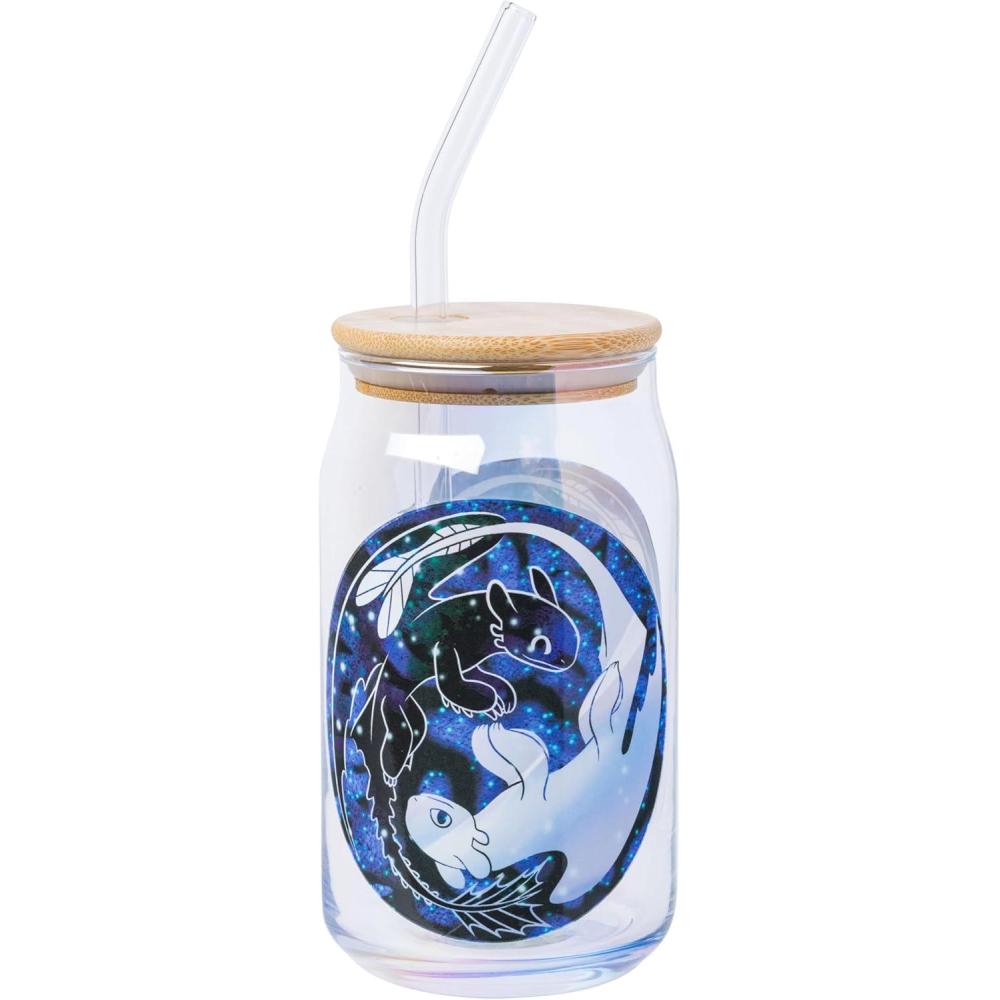 imageSilver Buffalo Wednesday Addams Family On Wednesdays We Wear Black Glass Jar Tumbler with Bamboo Lid and Glass Straw 16 OuncesHow to Train Your Dragon