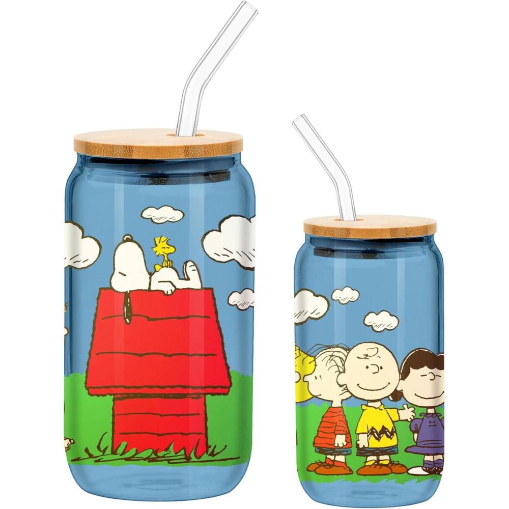 imageSilver Buffalo Wednesday Addams Family On Wednesdays We Wear Black Glass Jar Tumbler with Bamboo Lid and Glass Straw 16 OuncesPeanuts Backyard