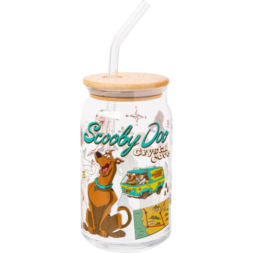 imageSilver Buffalo Wednesday Addams Family On Wednesdays We Wear Black Glass Jar Tumbler with Bamboo Lid and Glass Straw 16 OuncesScooby Doo Crystal Cove