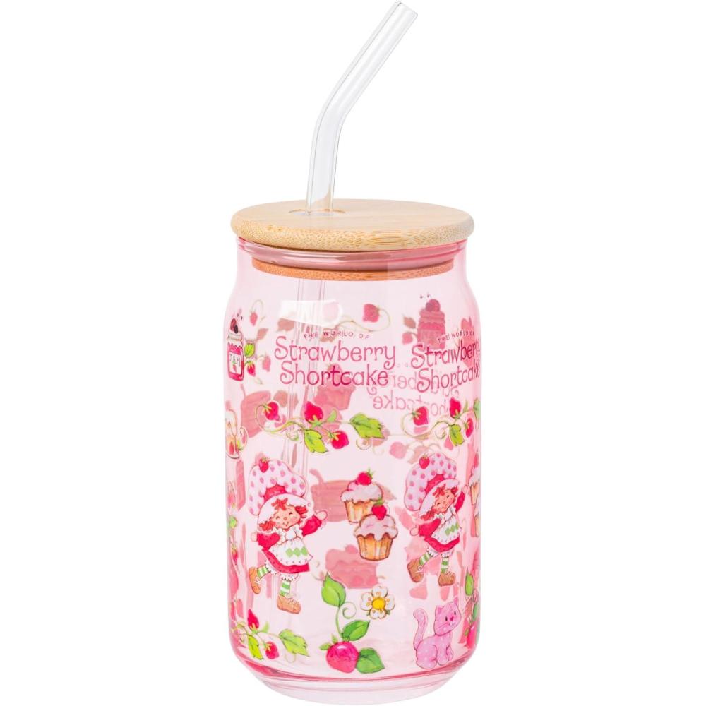 imageSilver Buffalo Wednesday Addams Family On Wednesdays We Wear Black Glass Jar Tumbler with Bamboo Lid and Glass Straw 16 OuncesStrawberry Shortcake Cupcakes and Jam