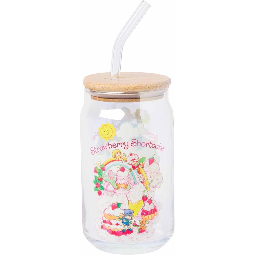 imageSilver Buffalo Wednesday Addams Family On Wednesdays We Wear Black Glass Jar Tumbler with Bamboo Lid and Glass Straw 16 OuncesStrawberry Shortcake Sliding Rainbow