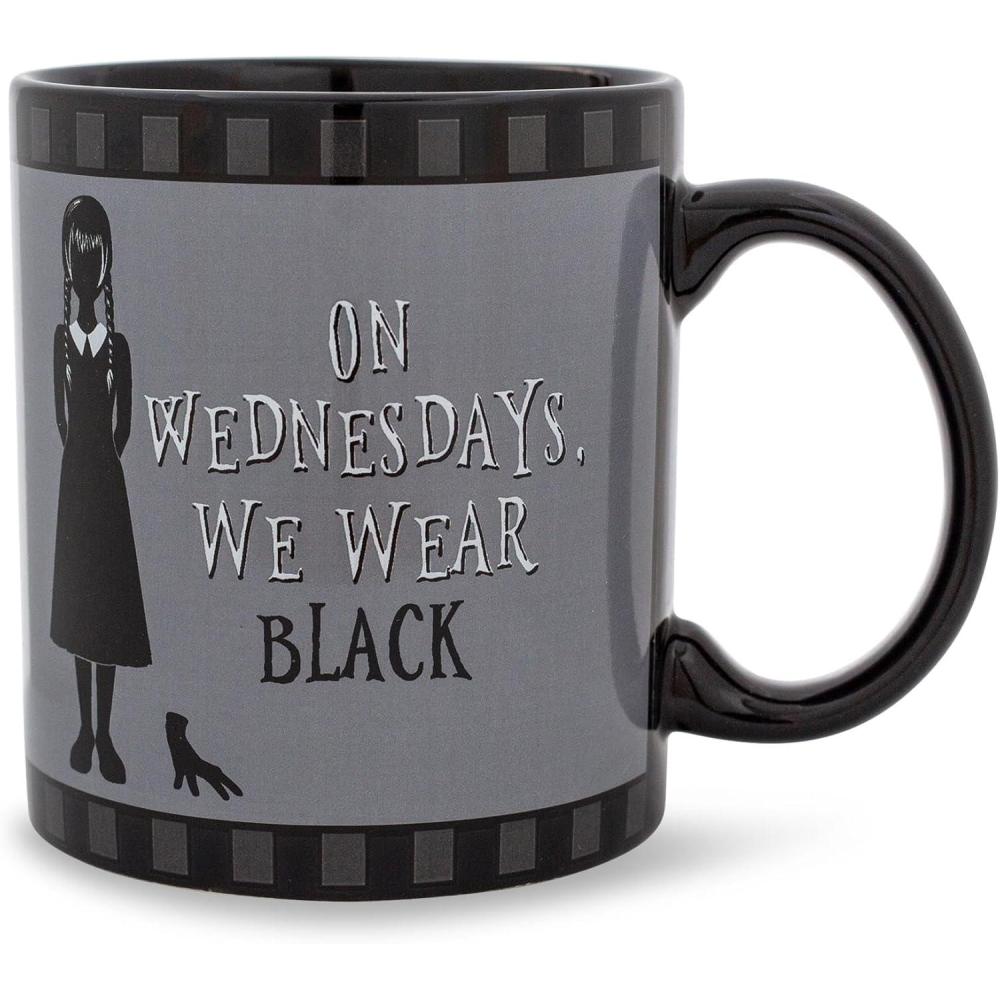 imageSilver Buffalo Wednesday Addams Give Me a Hand Ceramic Camper Mug 20 OuncesWe Wear Black