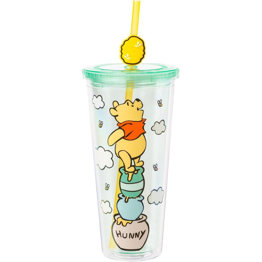 imageSilver Buffalo Winnie the Pooh Hunny Pot Green Cold Cup with Reusable Straw and Lid 24 Ounces24 Ounces Pack of 12