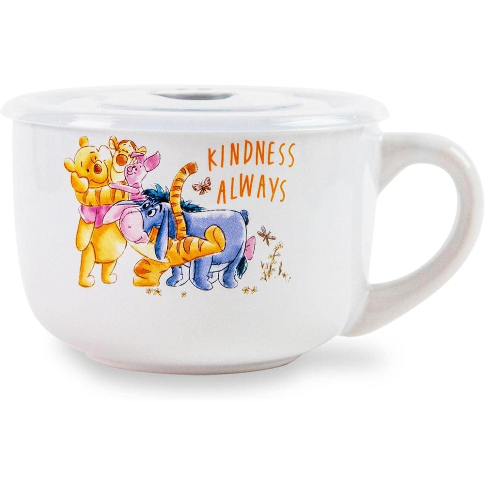 imageSilver Buffalo Winnie the Pooh We Are Family Ceramic Soup Mug w Vented Plastic Lid 24 Ounces