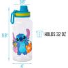 Silver Buffalo Bratz Airbrush Featuring Yasmin, Sasha, Jade, and Cloe Twist Spout Plastic Water Bottle with Stickers You Stick Yourself, 32 Ounces(Lilo and Stitch Tropical Flowers)