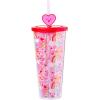 Silver Buffalo Care Bears Love Plastic Cold Cup with Lid and Straw Topper Featuring Friend Bear and Love-A-Lot Bear, 24 Ounces