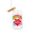 Silver Buffalo Care Bears Retro Flower Power Caring is Groovy Featuring Funshine, Friend, Good Luck, Harmony, Cheer Bear Purple Glass Jar Tumbler with Bamboo Lid and Glass Straw, 16 Ounces(Care Bears (2 Pack))