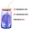 Silver Buffalo Care Bears Retro Flower Power Caring is Groovy Featuring Funshine, Friend, Good Luck, Harmony, Cheer Bear Purple Glass Jar Tumbler with Bamboo Lid and Glass Straw, 16 Ounces(Care Bears Flower Power)