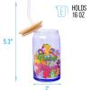 Silver Buffalo Care Bears Retro Flower Power Caring is Groovy Featuring Funshine, Friend, Good Luck, Harmony, Cheer Bear Purple Glass Jar Tumbler with Bamboo Lid and Glass Straw, 16 Ounces(Care Bears Flower Power)