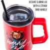 Silver Buffalo Chucky Wanna Play Stainless Steel Tumbler with Handle and Straw, Fits in Standard Cup Holder, 40 Ounces(Chucky Wanna Play)