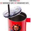 Silver Buffalo Chucky Wanna Play Stainless Steel Tumbler with Handle and Straw, Fits in Standard Cup Holder, 40 Ounces(Chucky Wanna Play)