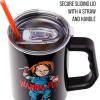 Silver Buffalo Chucky Wanna Play Stainless Steel Tumbler with Handle and Straw, Fits in Standard Cup Holder, 40 Ounces(Chucky Wanna Play Spooky Scary)