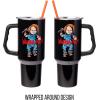 Silver Buffalo Chucky Wanna Play Stainless Steel Tumbler with Handle and Straw, Fits in Standard Cup Holder, 40 Ounces(Chucky Wanna Play Spooky Scary)