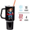Silver Buffalo Chucky Wanna Play Stainless Steel Tumbler with Handle and Straw, Fits in Standard Cup Holder, 40 Ounces(Chucky Wanna Play Spooky Scary)