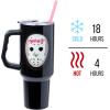 Silver Buffalo Chucky Wanna Play Stainless Steel Tumbler with Handle and Straw, Fits in Standard Cup Holder, 40 Ounces(Friday the 13th Hockey Mask)