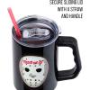 Silver Buffalo Chucky Wanna Play Stainless Steel Tumbler with Handle and Straw, Fits in Standard Cup Holder, 40 Ounces(Friday the 13th Hockey Mask)