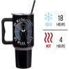 Silver Buffalo Chucky Wanna Play Stainless Steel Tumbler with Handle and Straw, Fits in Standard Cup Holder, 40 Ounces(On Wednesdays We Wear Black)