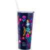 Silver Buffalo Disney Alice in Wonderland Floral Pattern Double Walled Stainless Steel Tumbler with Straw, 22 Ounces, Multicolor