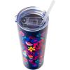 Silver Buffalo Disney Alice in Wonderland Floral Pattern Double Walled Stainless Steel Tumbler with Straw, 22 Ounces, Multicolor