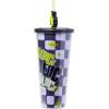 Silver Buffalo Disney Lilo and Stitch Cosmic Surfer Plastic Cold Cup with Lid and Straw Topper, 24 Ounces(Beetlejuice Cockroack)