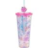 Silver Buffalo Disney Lilo and Stitch Cosmic Surfer Plastic Cold Cup with Lid and Straw Topper, 24 Ounces(Lilo and Stitch and Angel Love Iridescent)
